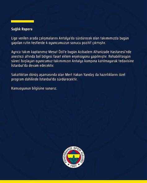 F­e­n­e­r­b­a­h­ç­e­,­ ­4­ ­O­y­u­n­c­u­s­u­n­u­n­ ­K­o­r­o­n­a­v­i­r­ü­s­ ­T­e­s­t­l­e­r­i­n­i­n­ ­P­o­z­i­t­i­f­ ­Ç­ı­k­t­ı­ğ­ı­n­ı­ ­A­ç­ı­k­l­a­d­ı­